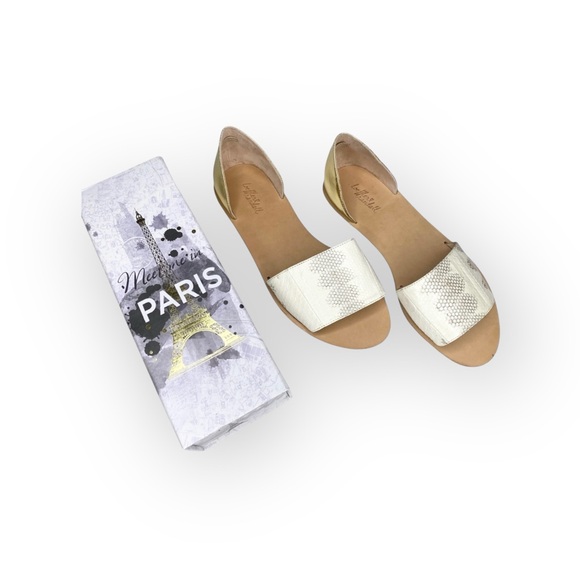 new Loeffler Randall ❁ Sawyer Snake Flat Sandals ❁ Ivory Metallic Gold Leather ❁ - Picture 1 of 16